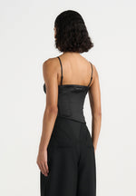 Aurelia - Asymmetric Satin Corset Top - Black