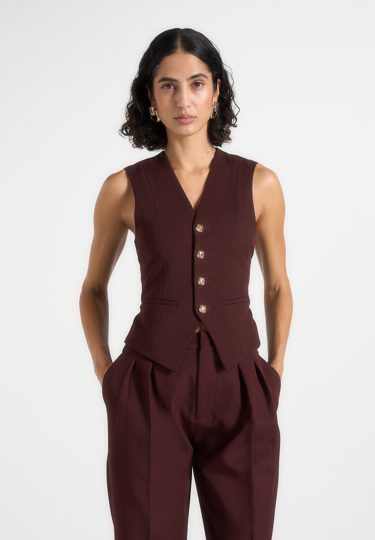 Christine - Tailored Cinch Waistcoat - Wine Red 