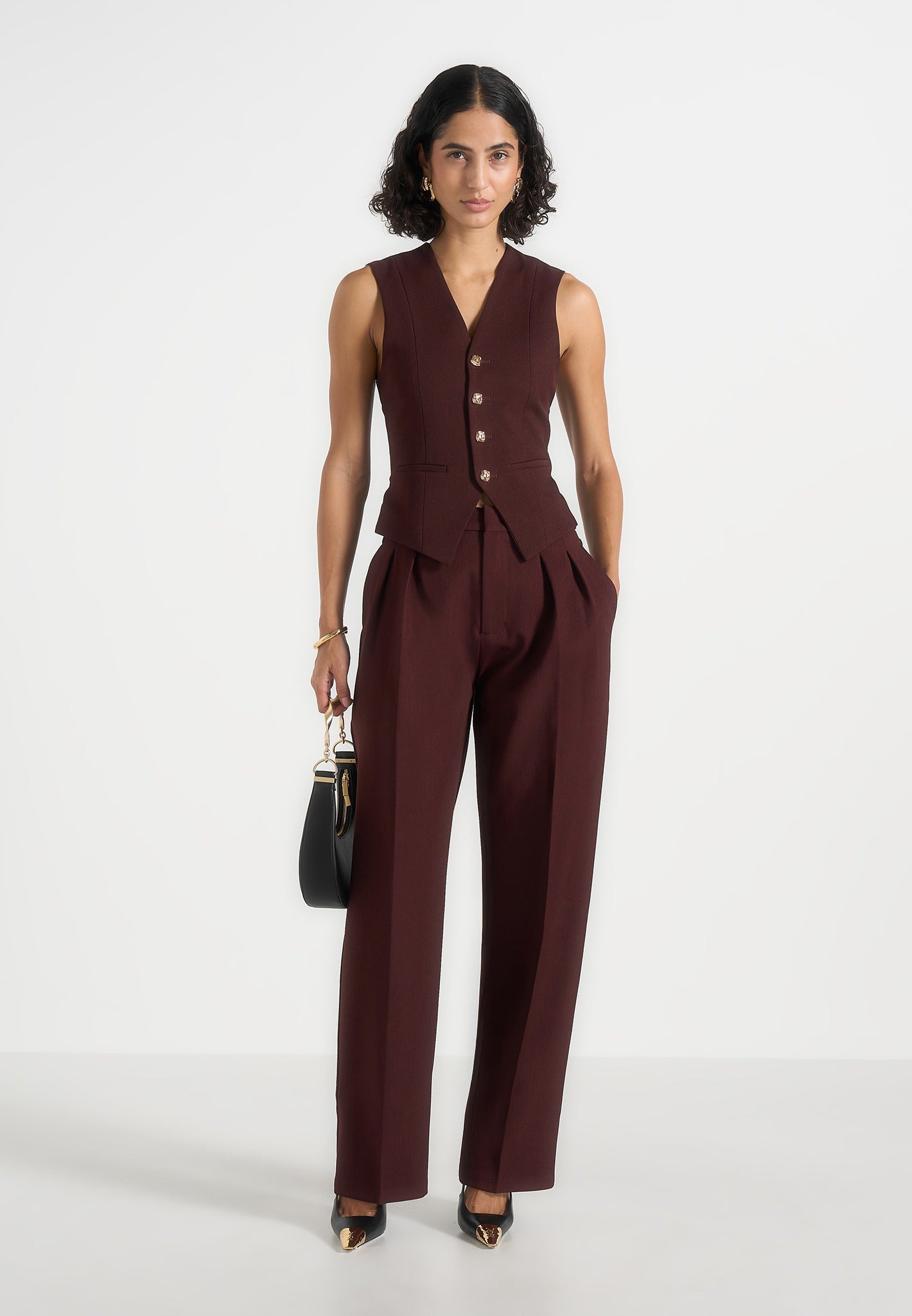 Christine - Tailored Cinch Waistcoat - Wine Red 