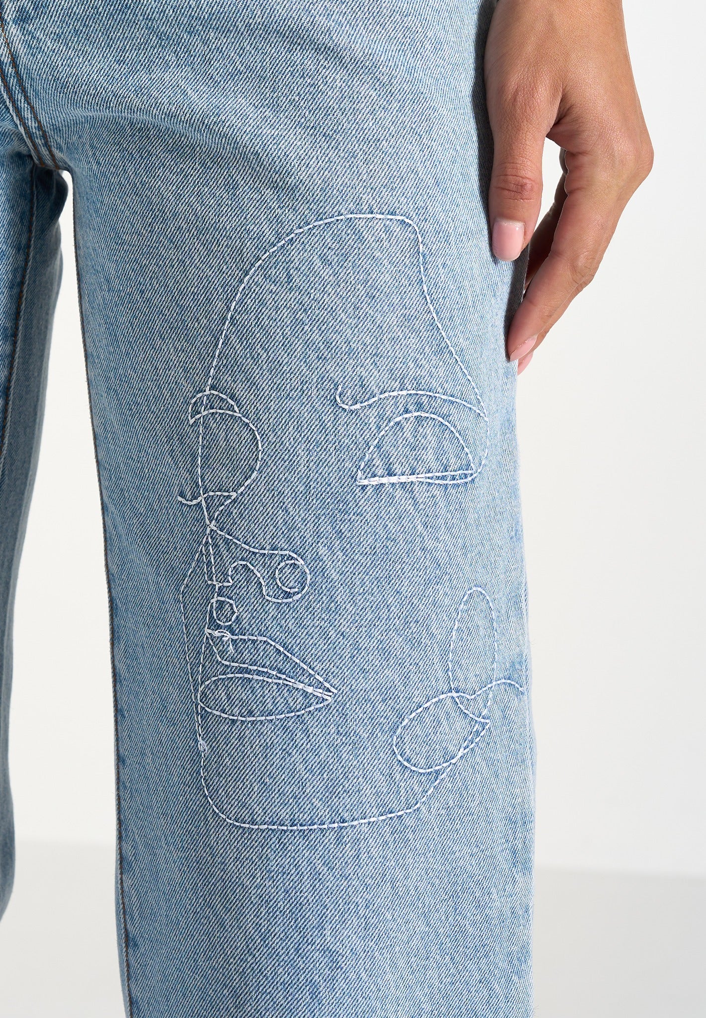 Calista - Line Art Denim Jeans - Mid Blue 
