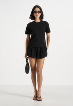 SH002 - Gathered Waist Cotton Shorts - Black