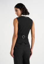 Irene - Collar Detail Cinched Waistcoat - Black/White