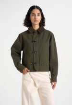 Nino - Clasp Detail Contrast Stitch Gabardine Jacket - Olive