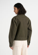 Nino - Clasp Detail Contrast Stitch Gabardine Jacket - Olive
