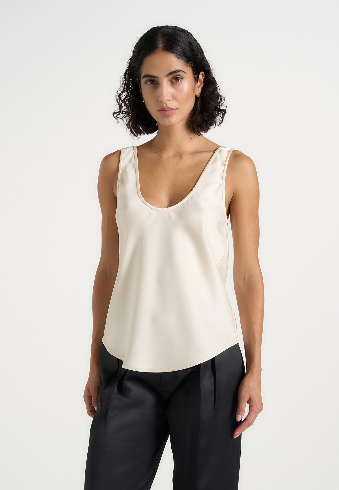 Mathilda - Satin Scoop Neck Open Back Vest - Ivory
