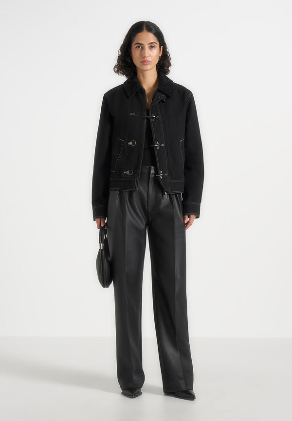 Nino - Clasp Detail Contrast Stitch Gabardine Jacket - Black