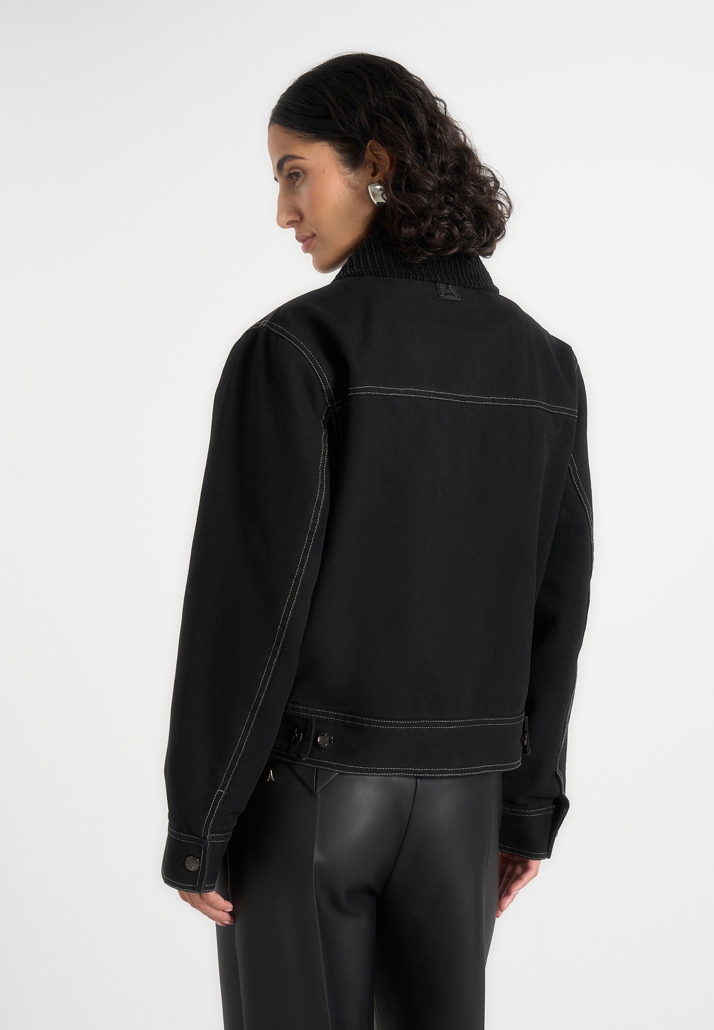 Nino - Clasp Detail Contrast Stitch Gabardine Jacket - Black