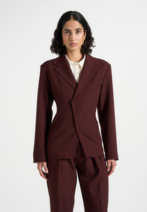 Beatrice - Tailored Cinched Blazer - Wine Red