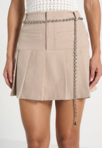 Elise - Tailored Pleated Skort With Belt - Beige