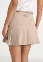 Elise - Tailored Pleated Skort With Belt - Beige