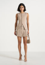 Elise - Tailored Pleated Skort With Belt - Beige