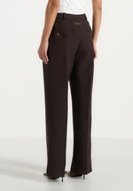 Julie - Tailored Twin Pleat Pants - Dark Brown