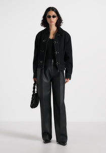 Nino - Clasp Detail Contrast Stitch Gabardine Jacket - Black