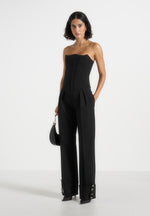 Darlene - Turn Up Detail Tailored Twin Pleat Pants - Black