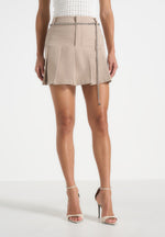 Elise - Tailored Pleated Skort With Belt - Beige