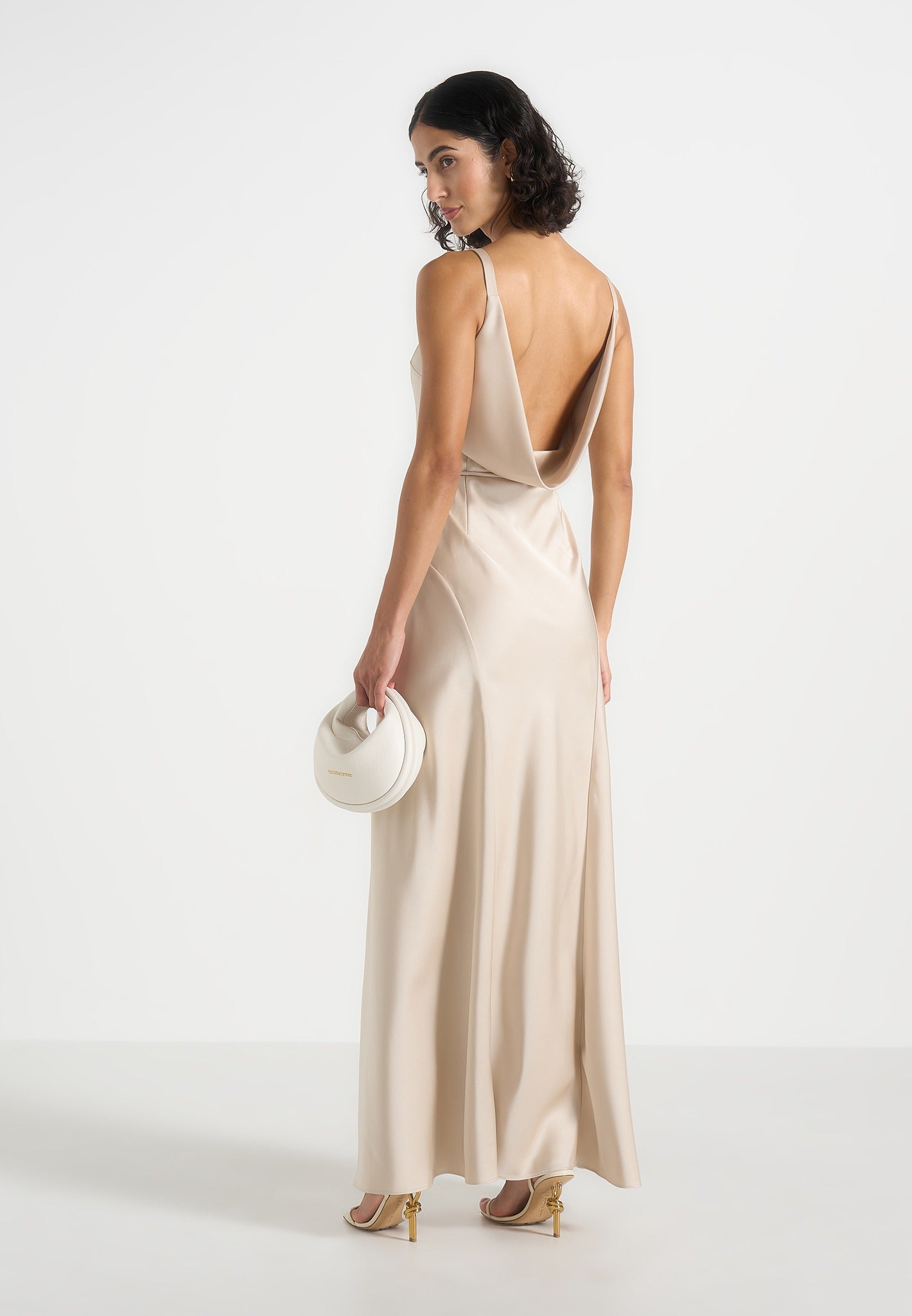 Saffron - Satin Belted Maxi Dress - Champagne 