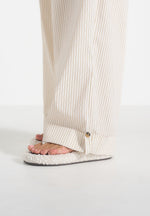 Ivanna - Elasticated Wide Leg Striped Cotton Pants - Cream