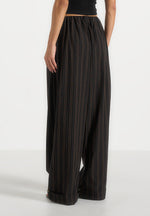 Ivanna - Elasticated Wide Leg Striped Cotton Pants - Black/Brown