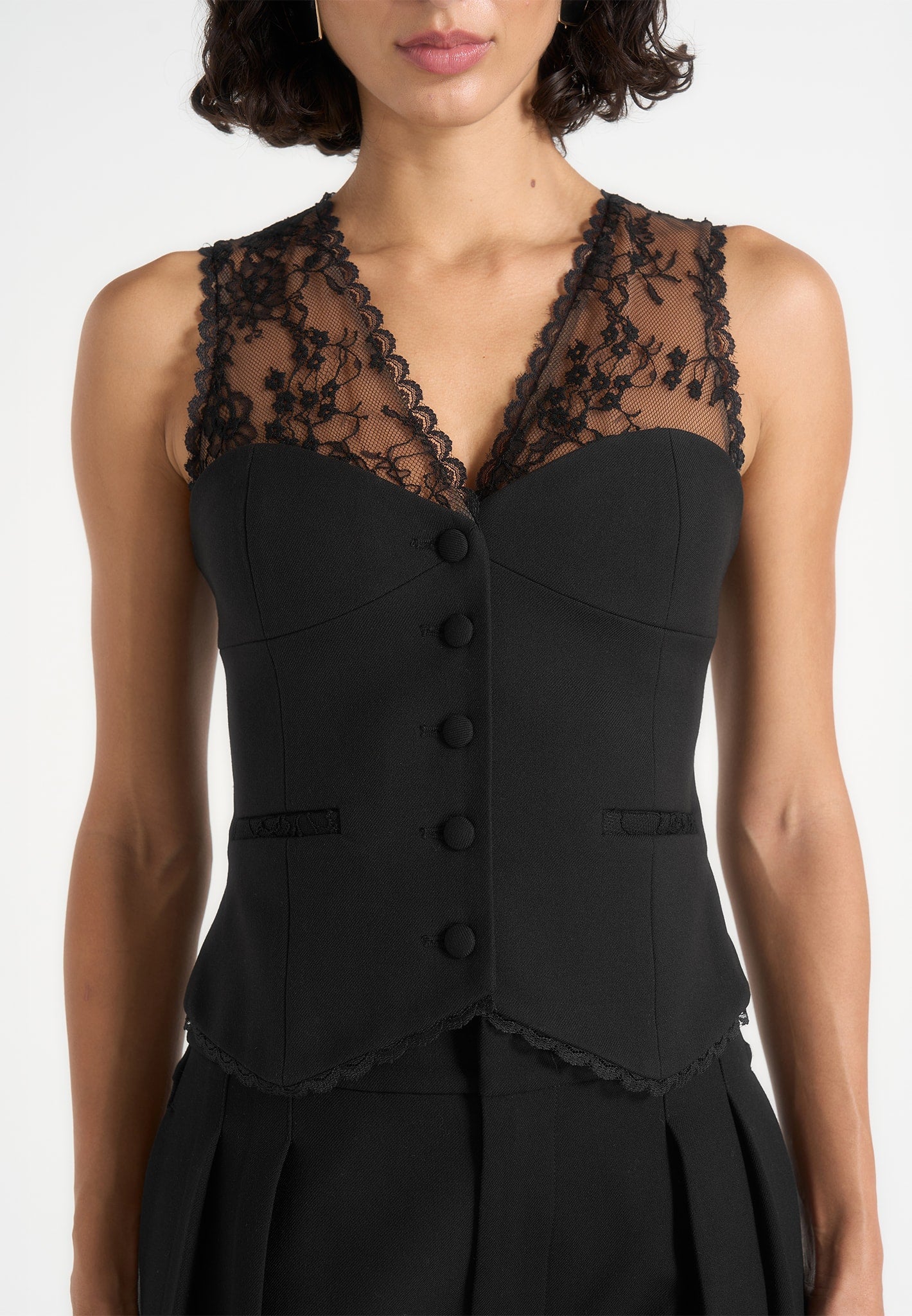 Veronica - Lace Tailored Corset Waistcoat - Black