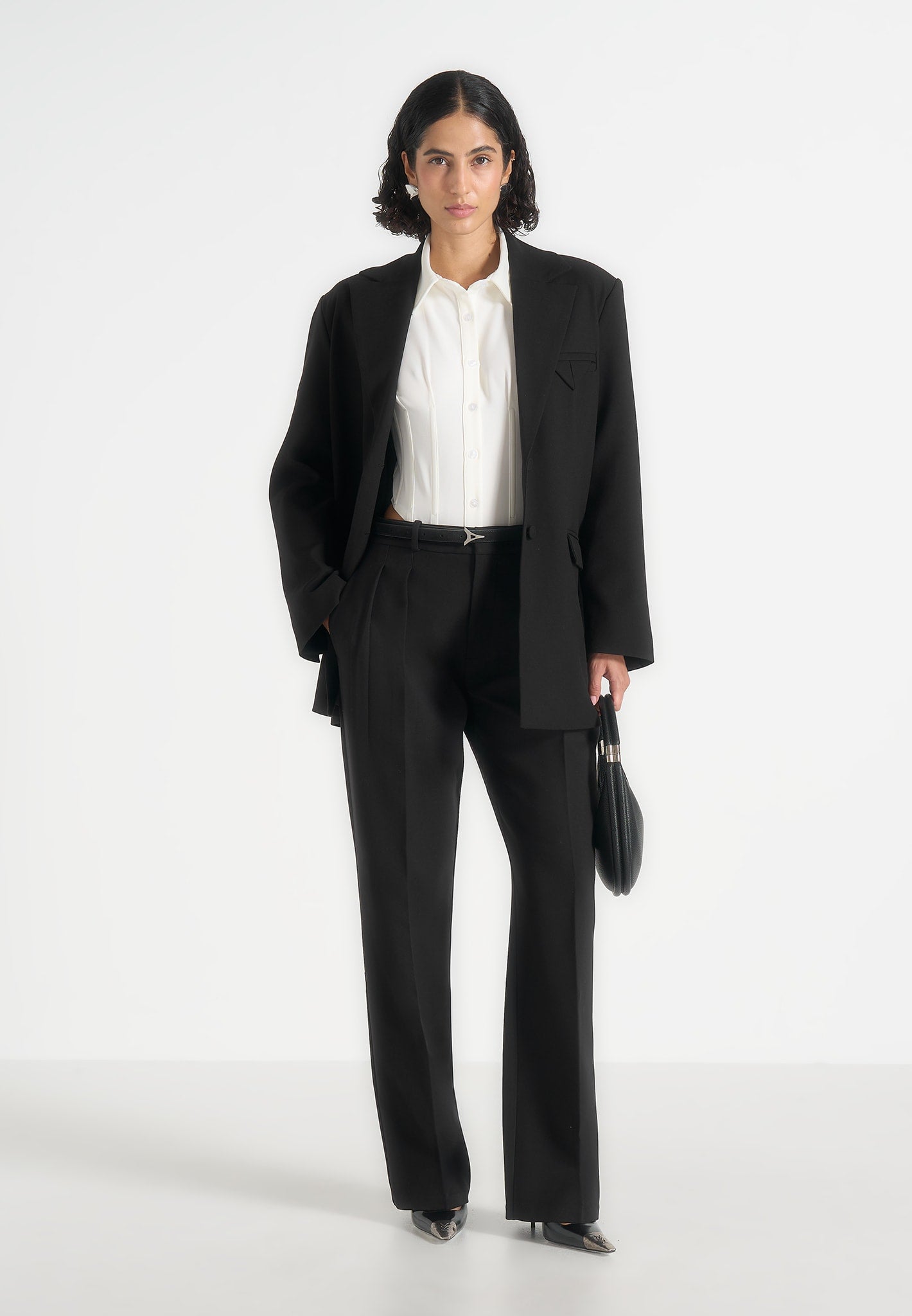 Elena - Oversized Open Back Tailored Blazer - Black
