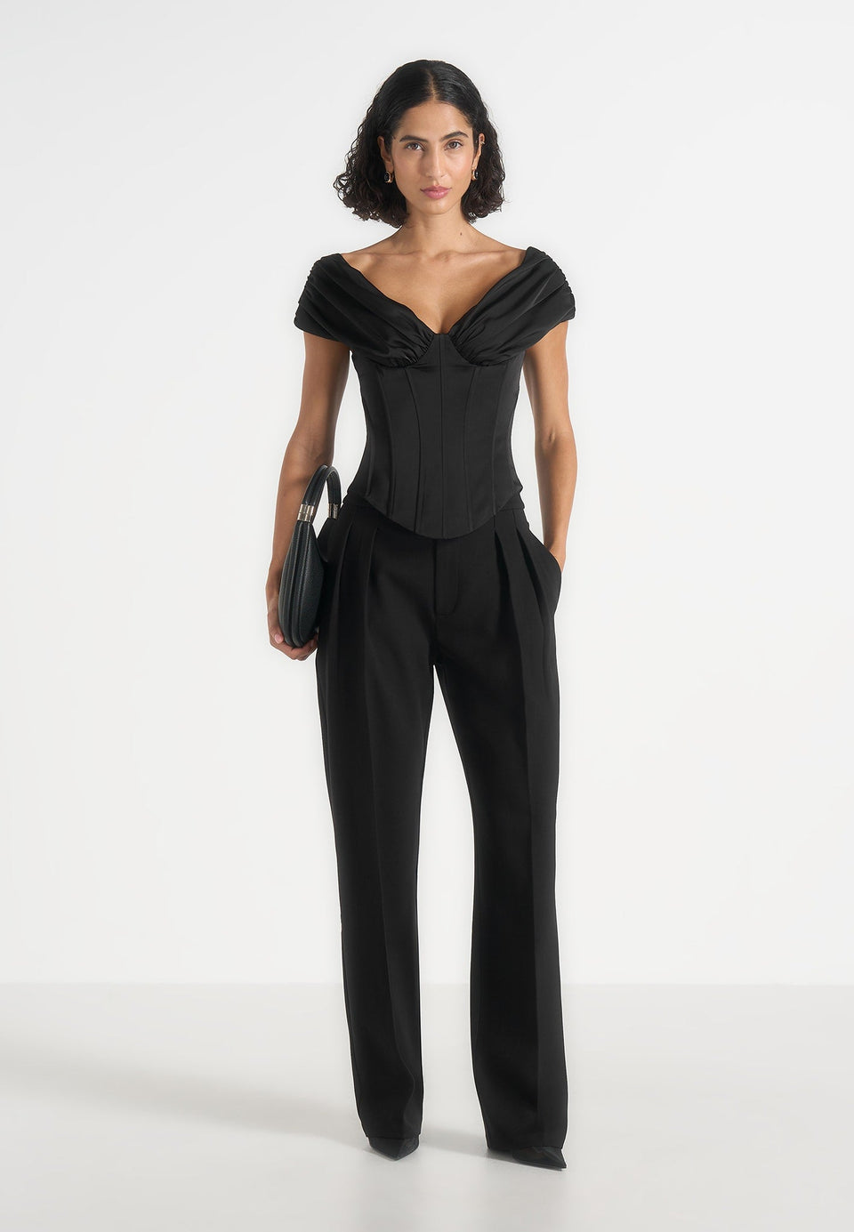 ursula-off-shoulder-pleated-corset-top-black