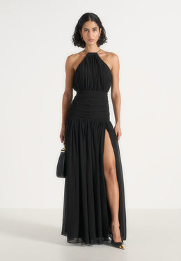 fabienne-metallic-ruched-halterneck-maxi-dress-black