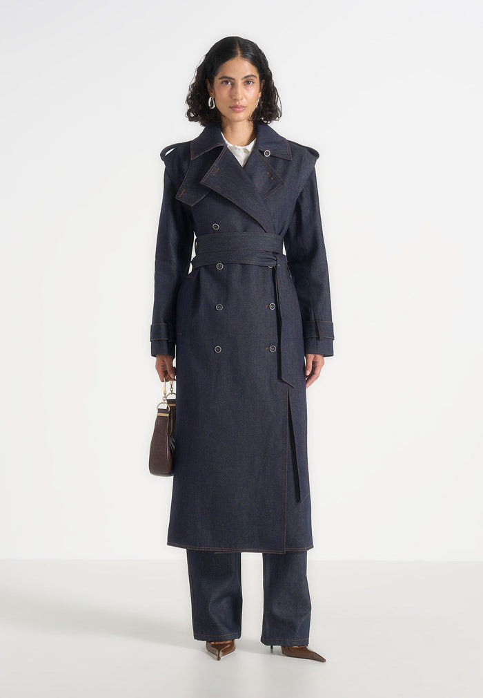 Esther - Denim Trench Coat With Double Belt - Indigo