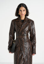 Esma - Python Asymmetric Coat with Cinch Belt - Brown