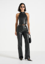 Ruth - Embossed Leather Mid Rise Trousers - Black