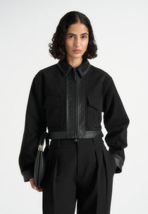Denise - Suede & Pebbled Leather Jacket - Black