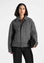 Ezra - Unisex Wool Belted Bomber Jacket - Grey
