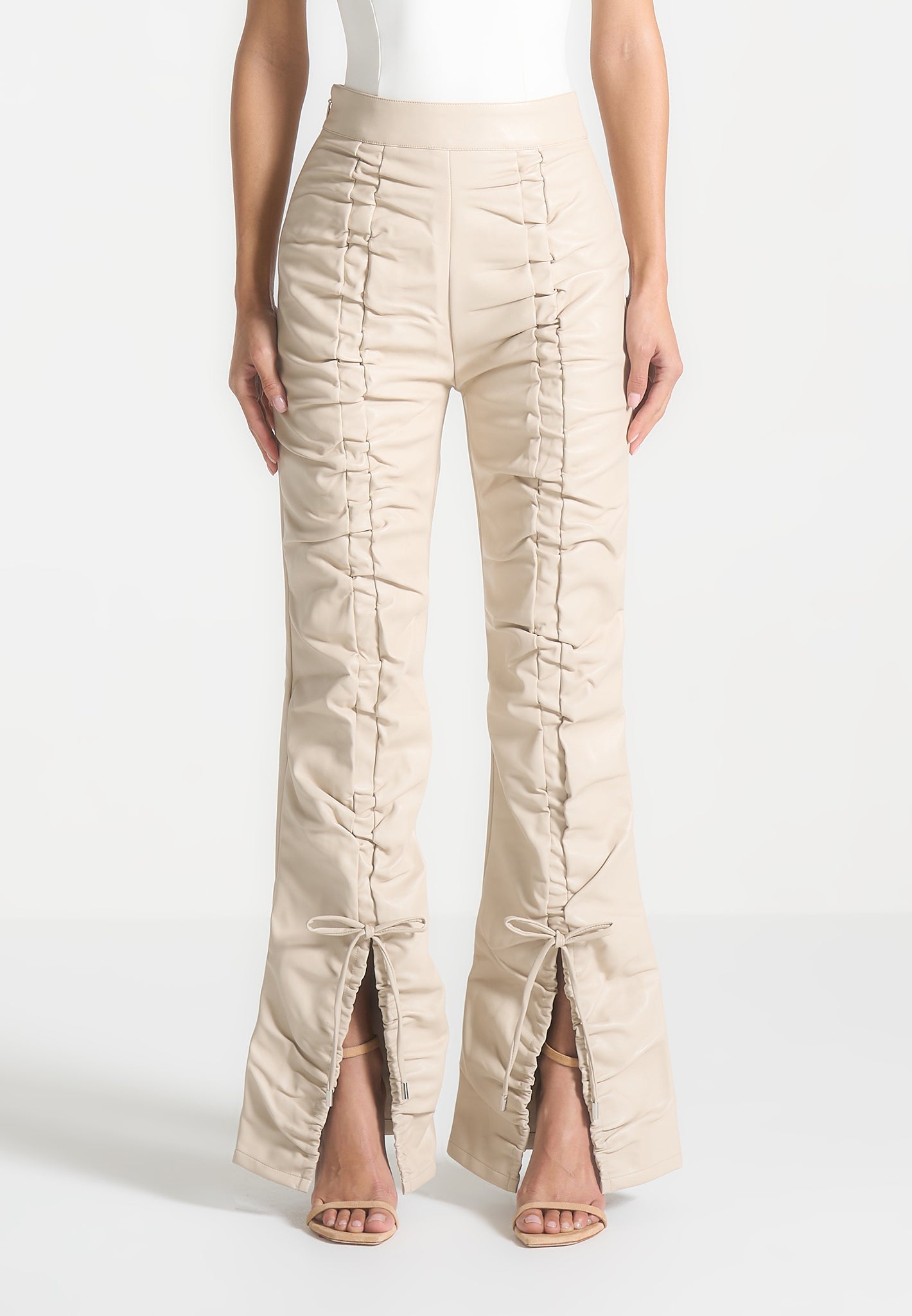vegan-leather-ruched-trousers-beige 