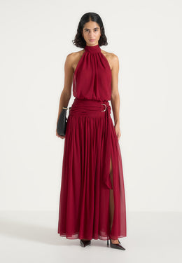 Matilda Gathered Maxi Dress - Wine Red
