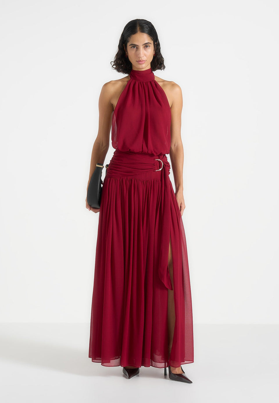 Matilda Gathered Maxi Dress - Wine Red