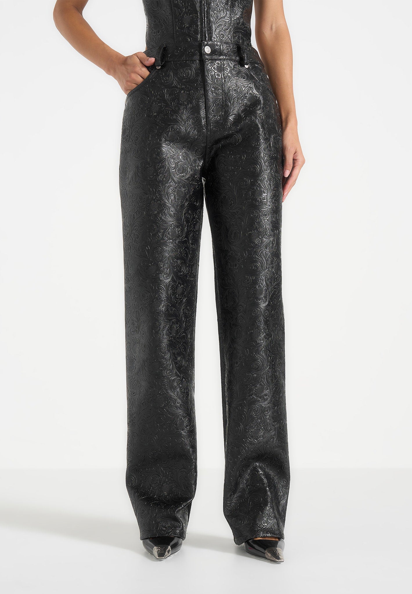 ruth-embossed-leather-mid-rise-trousers-black