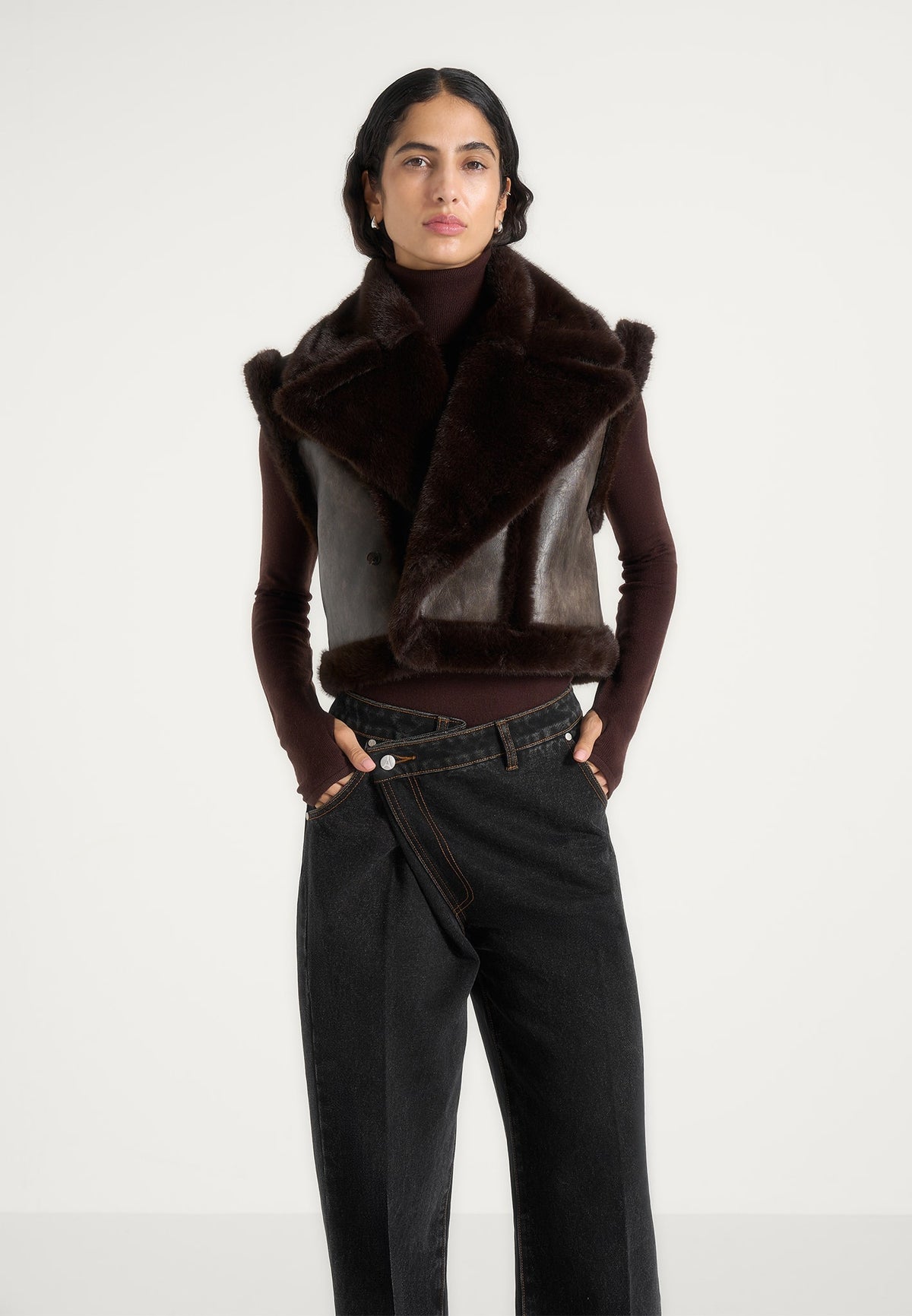 Kena - Vintage Leather & Plush 2-in-1 Gilet Jacket - Brown