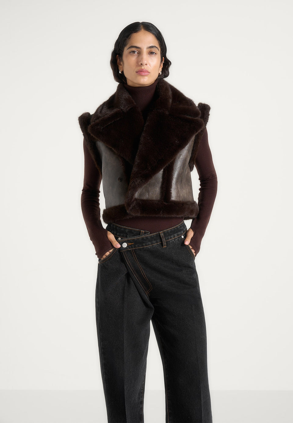 Kena - Vintage Leather & Plush 2-in-1 Gilet Jacket - Brown