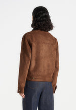 Nino - Unisex Clasp Detail Contrast Stitch Suede Jacket - Tan