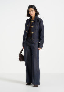 Nino - Clasp Detail Denim Contrast Stitch Jacket - Indigo