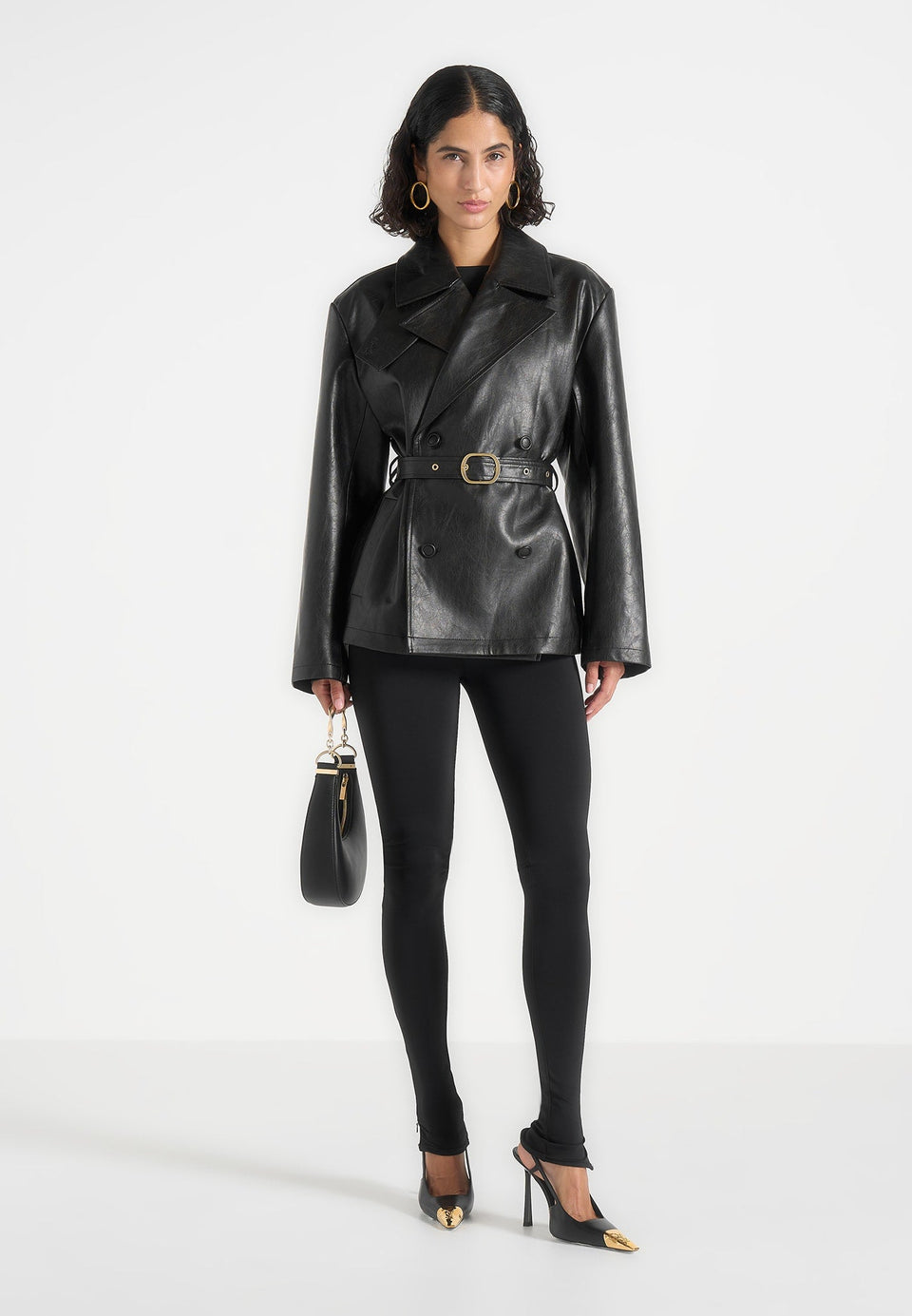 Whitney - Oversized Blazer Jacket With/ Belt - Black