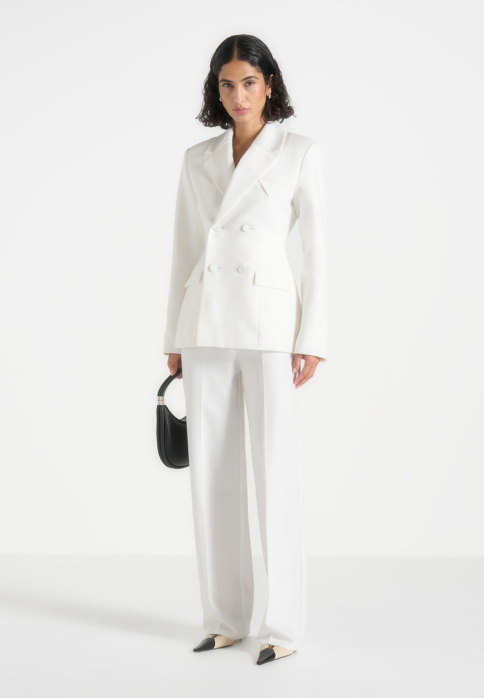 Maia Contrast Satin Blazer - White