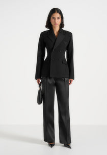 Maia Contrast Satin Blazer - Black