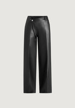Astrid - Wrapover Wide Leg Leather Pants - Black
