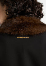 Amelie - Wool-Blend Fur Trim Hourglass Blazer Dress - Black / Brown