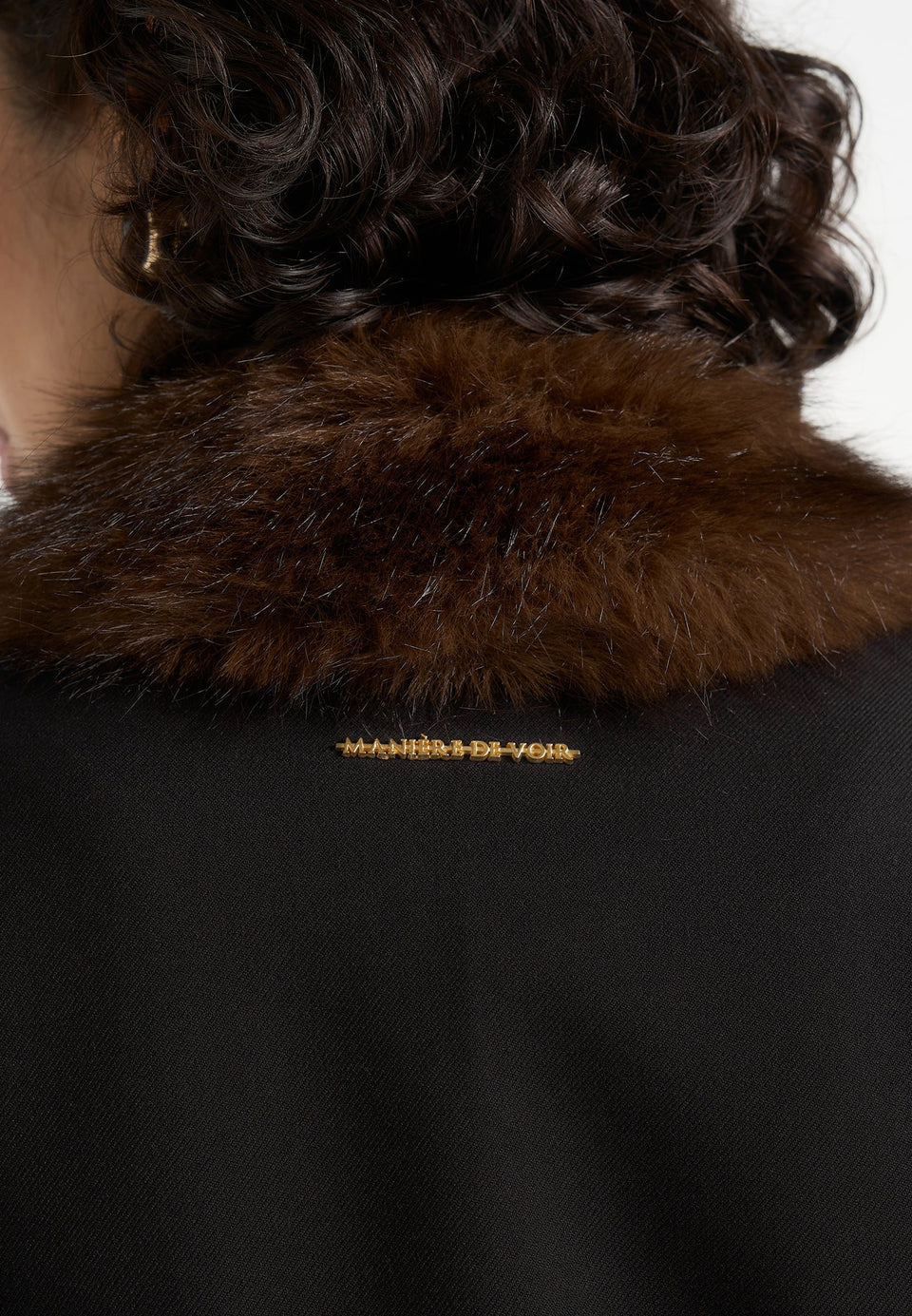 Amelie - Wool-Blend Fur Trim Hourglass Blazer Dress - Black / Brown