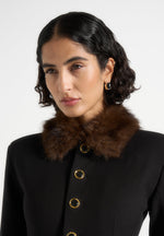 Amelie - Wool-Blend Fur Trim Hourglass Blazer Dress - Black / Brown
