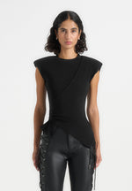 Paige - Wide Shoulder Ruched Waist Top - Black