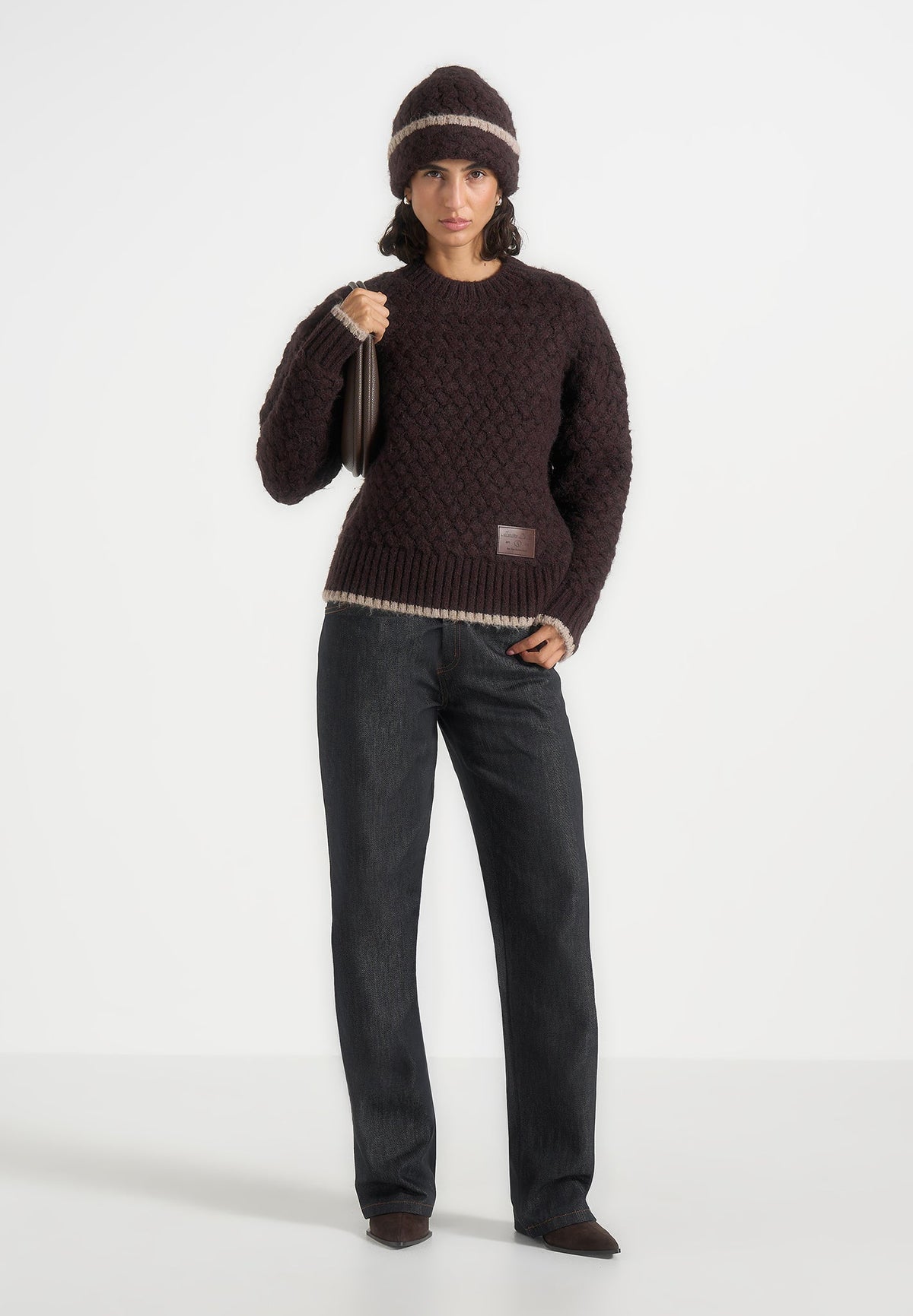 Otis - Waffle Knit Beanie - Brown