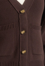 Tessa - Cinched Waist Cotton Cardigan - Brown