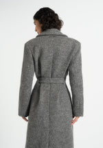 Jena - Wide Shoulder Wool Coat with Cinch Belt - Grey